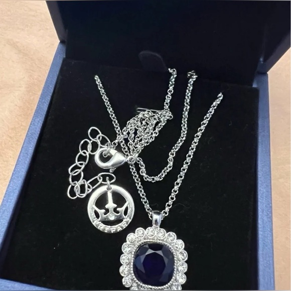 Trifari Silver tone Lab created Sapphire and Crystal stone necklace - Picture 2 of 2